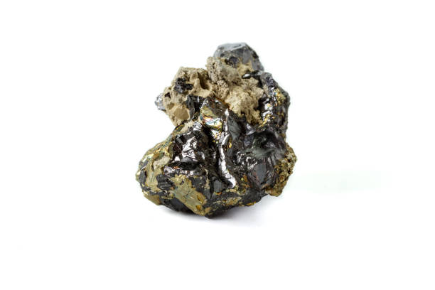 istock Macro mineral stone  Sphalerite Pyrite on a white background 1126682551