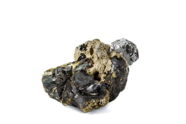 istock Macro mineral stone  Sphalerite Pyrite on a white background 1126682674