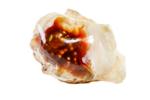 istock Macro mineral stone fiery Agate on a white background 1126682708