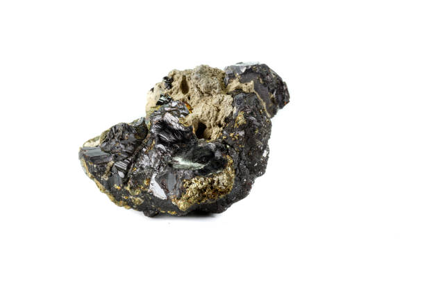 istock Macro mineral stone  Sphalerite Pyrite on a white background 1126682778