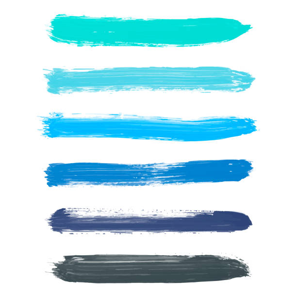 set von türkisblau, indigo, schwarzes vektorwasserfarbe - hand colored abstract acrylic painting painted image stock-grafiken, -clipart, -cartoons und -symbole