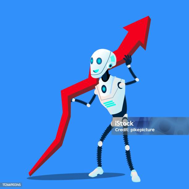 Robot Raises Up Business Trend Chart Vector Isolated Illustration Stock Illustration - Download Image Now