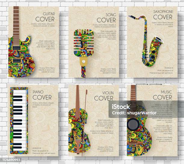 Musik Magazinlayout Flyer Einladung Design Satz Von Musikalischen Ornament Illustration Konzept Kunst Instrument Plakat Buch Abstrakt Osmanischen Motiven Element Dekorative Ethnischen Gruß Stock Vektor Art und mehr Bilder von Musik