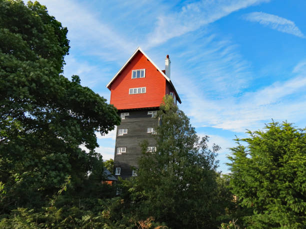 The house in the clouds was built in 1923 to contain a tank to supply water to the village of Thorpeness, Suffolk, England, UK. The house at the top now contains some unique holiday accommodation.