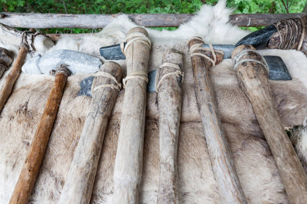 istock Different kind of stone age axes in a row 1126693621