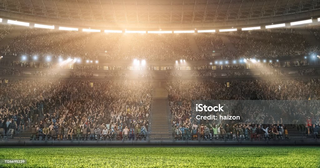 Un stade de soccer professionnel avec la foule fait en 3D. - Photo de Stade libre de droits