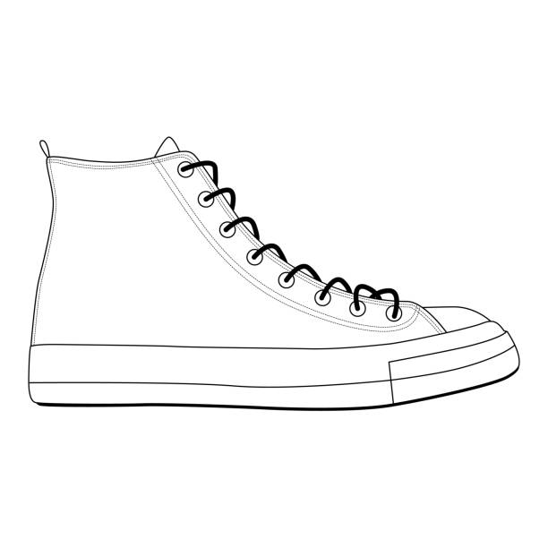 Men shoes high top sneakers isolated. Male man season shoes icons. Technical sketch. Men shoes high top sneakers isolated. Male man season shoes icons. Technical sketch. Footwear vector illustration high tops stock illustrations