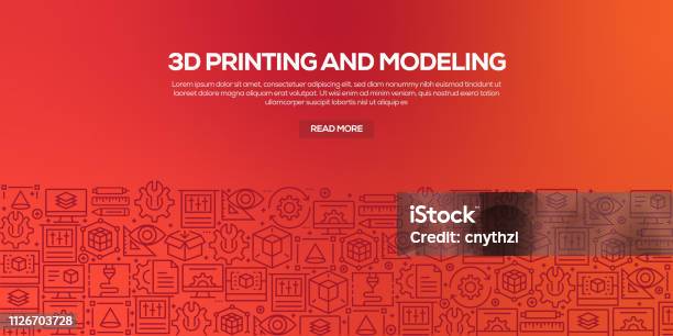 Vector Set Of Design Templates And Elements For 3d Printing And Modeling In Trendy Linear Style Web Banner With Linear Icons Related To 3d Printing And Modeling Vector Stock Illustration - Download Image Now