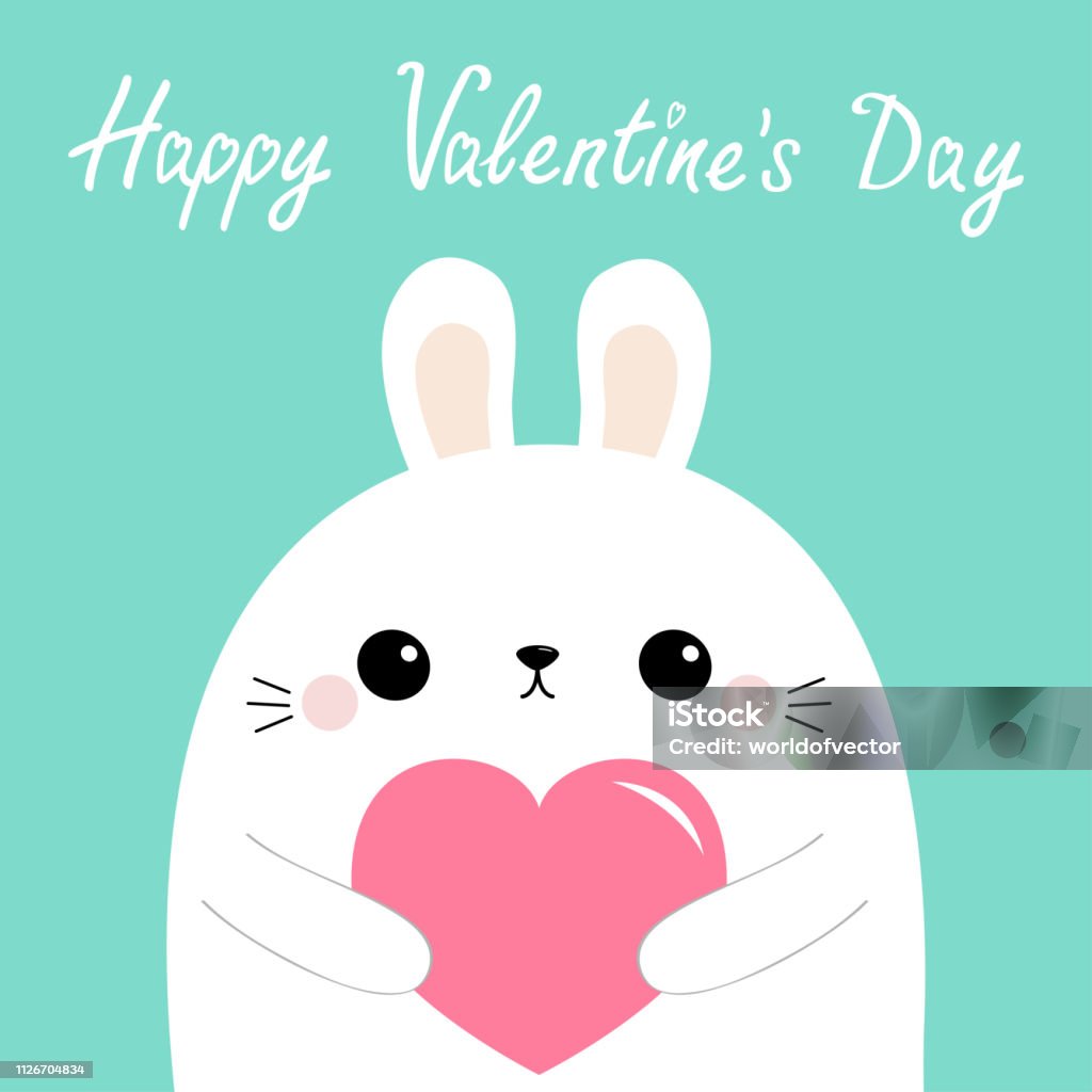 Chúc Mừng Ngày Valentine Đầu Chó Con Thỏ Trắng Ôm Trái Tim Giấy ...