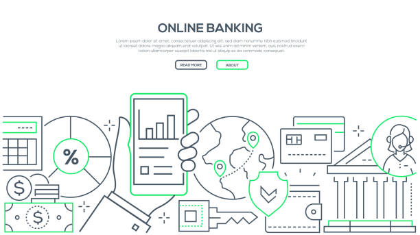 ilustrações de stock, clip art, desenhos animados e ícones de online banking - modern line design style web banner - wallet buying white dollar