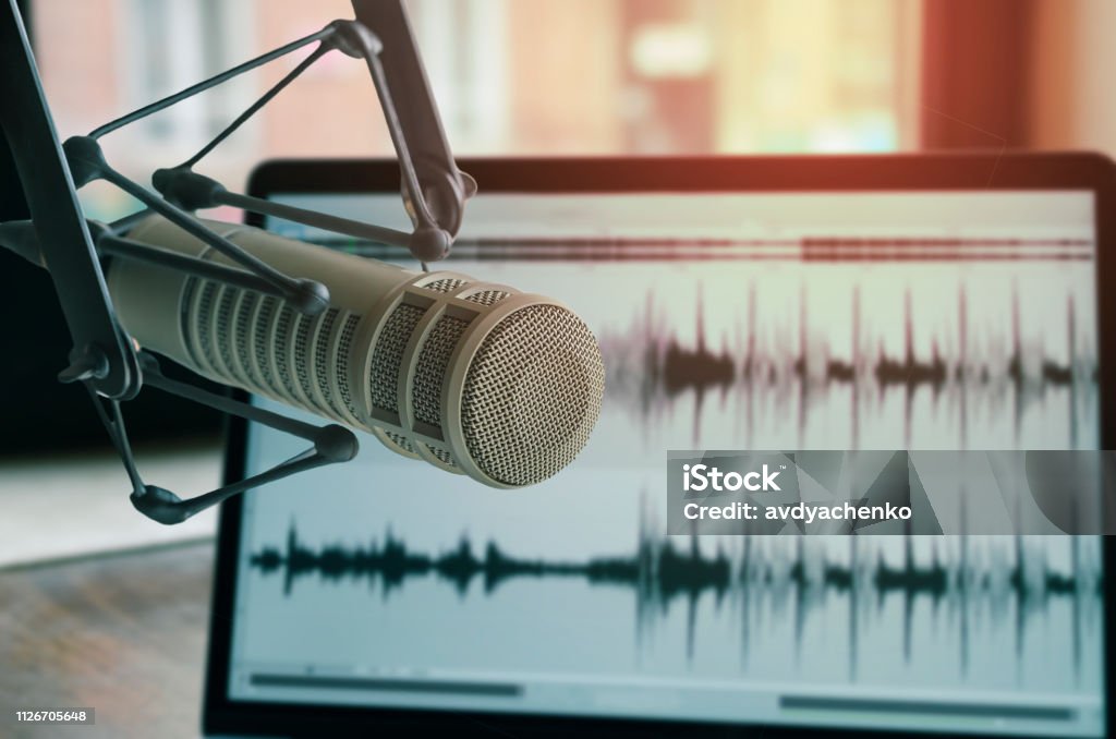 Microfono professionale - Foto stock royalty-free di Podcasting