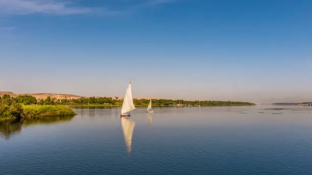 Small old fashion sailingboats boat upon the river Nile, Egypt, october 24, 2018
