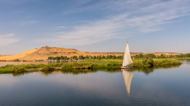 Small old fashion sailingboat boat upon the Nile Small old fashion sailingboat boat upon the Nile, Egypt, october 24, 2018 felucca boat stock pictures, royalty-free photos & images