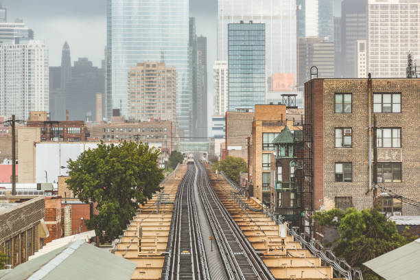 istock Chicago, railway view with city skyscrapers on background 1126712129