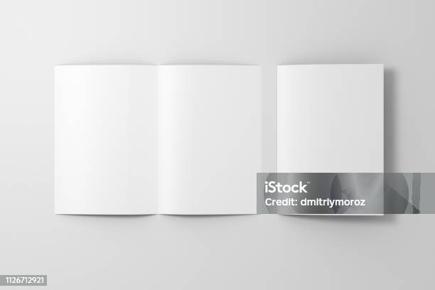 Blank Halffolded Flyer Leaflet Stock Photo - Download Image Now - Brochure, Template, Model - Object