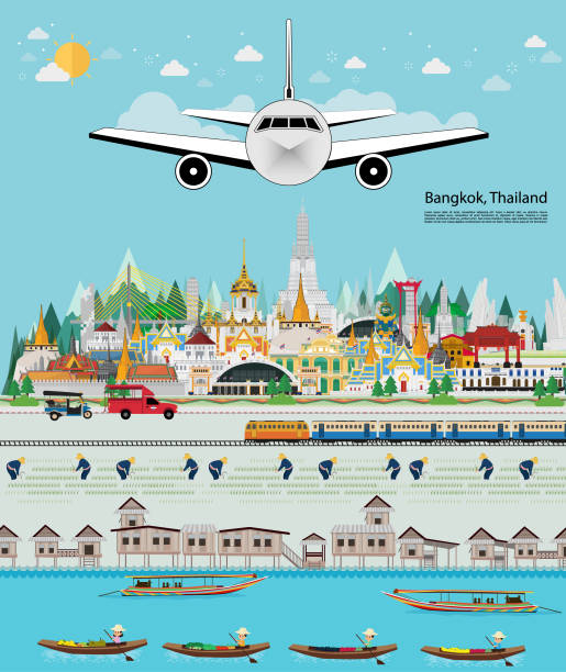 путешествие в таиланд - bangkok thailand asia water taxi stock illustrations