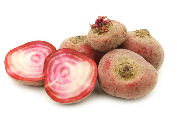 istock freshly harvested red chioggia beet root and two halves 1126716870