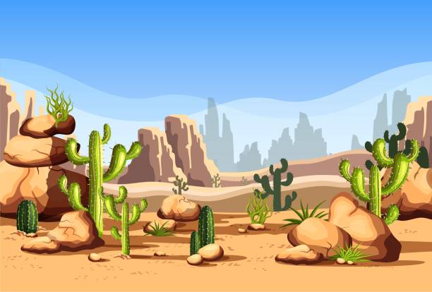 ilustraciones, imágenes clip art, dibujos animados e iconos de stock de paisaje de desierto o american canyon - desert animals