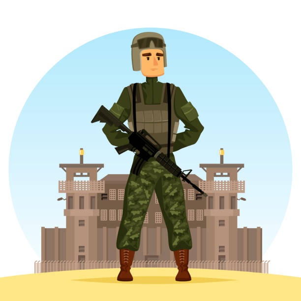 soldat mit m16 gewehr - violence war gun camouflage stock-grafiken, -clipart, -cartoons und -symbole
