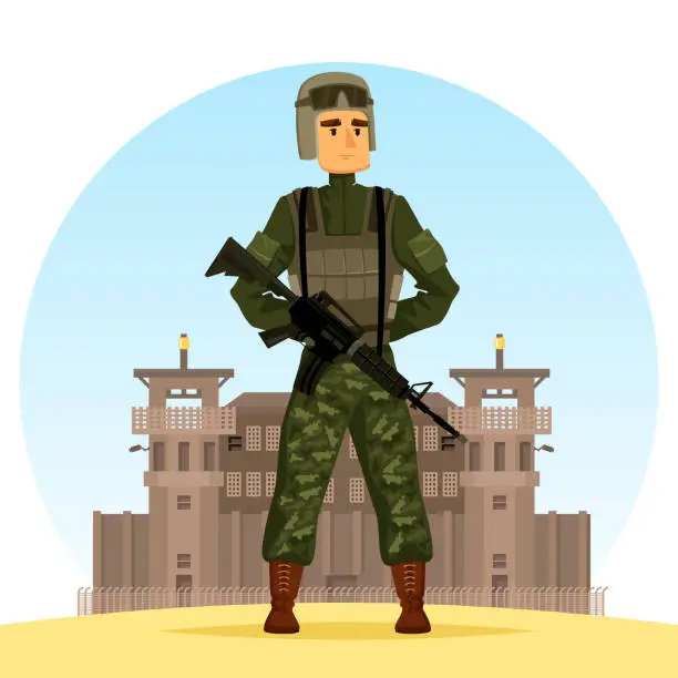 Vector illustration of Army soldier with m16 gun