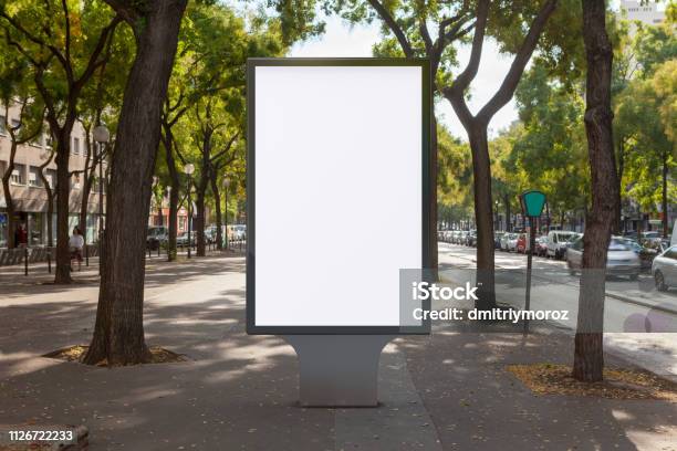 Blank Street Billboard Poster Stand Stock Photo - Download Image Now - Billboard, Template, Poster