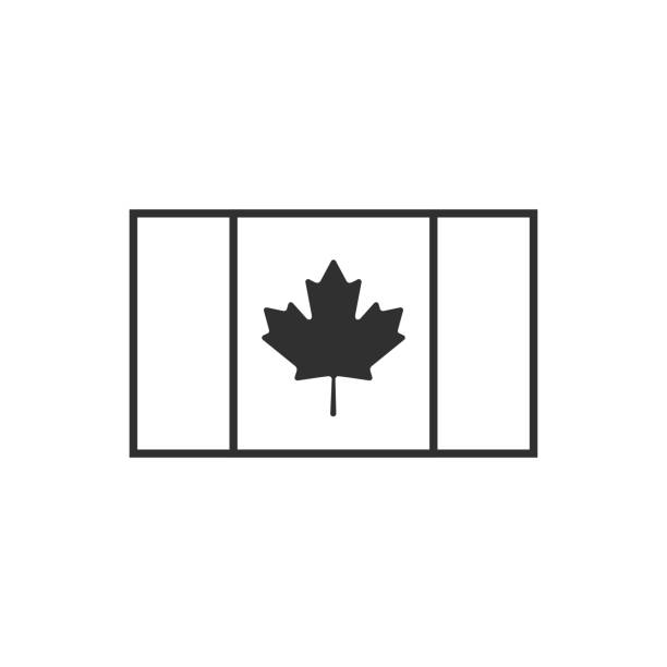 Canada flag icon in black outline flat design Canada flag icon in black outline flat design. Independence day or National day holiday concept. canadian flag maple leaf computer icon canada stock illustrations
