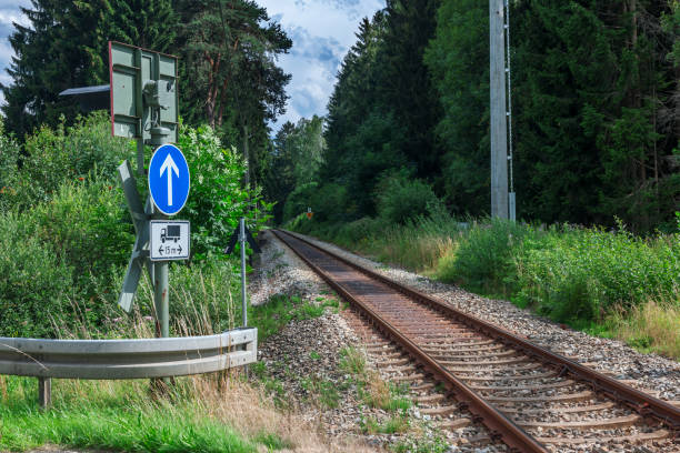 Long railroad track with motion blur effect.