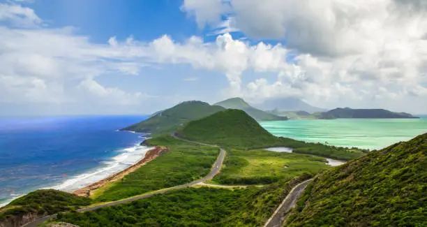 Bright and colorful land- and seasape of St Kitts and Nevis.