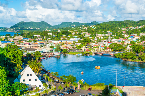 Beautiful landscape of Castries, capital and cruise port of St Lucia in the Caribbean.