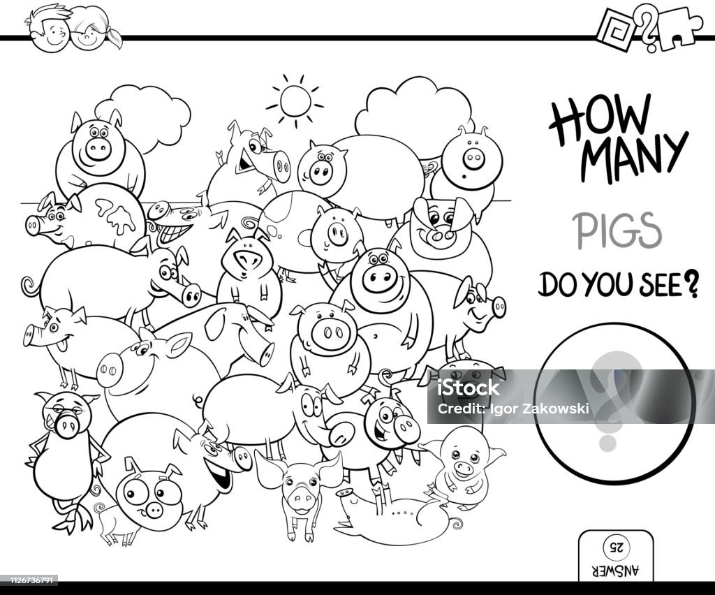 Counting Cogs Counting Pigs Educational Activity Color Book Stock Illustration ...