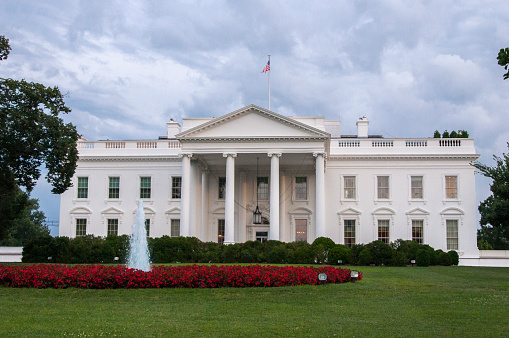 Front view of the White House at Washington DC, USA.