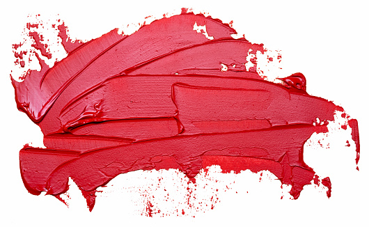 Template for your banner text - textured red oil paint brush stroke, isolated on white background. Red lipstick sample.