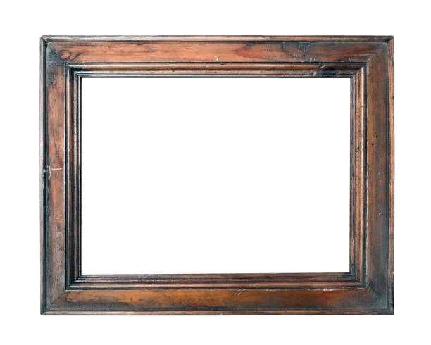 empty vintage brown photo picture frame isolated on white background closeup - picture frame frame wood photograph imagens e fotografias de stock