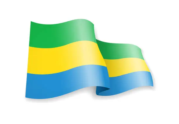 Vector illustration of Gabon flag in the wind. Flag on white vector illustration