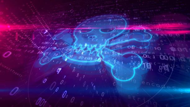 istock Cyber crime and pirate sign digital concept with skull 1126752471