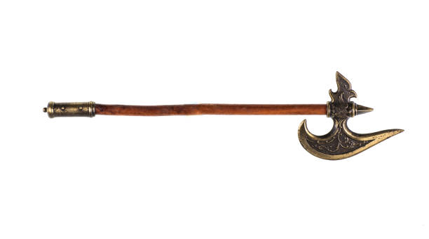 battle ax, poleaxe on white background - halberd imagens e fotografias de stock