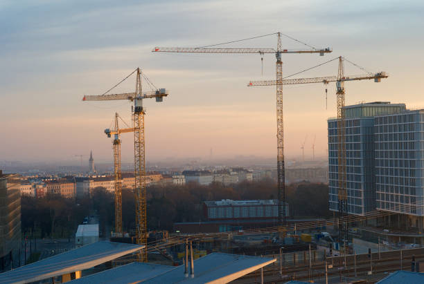 istock Building Cranes in the Morning in Vienna 1126770574