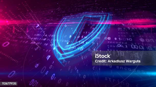 Cyber Security Digital Concept With Shield Stock Photo - Download Image Now - Security, Shielding, Technology