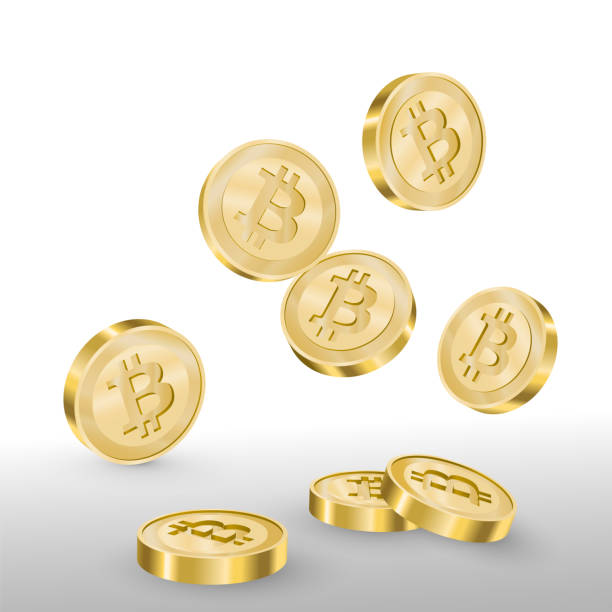 istock Beautiful realistic cryptocurrency vector of golden falling bitcoins on white background. 1126779279
