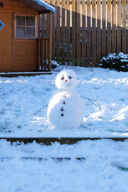 istock A small Snowman in a Modern Scottish back garden 1126785413
