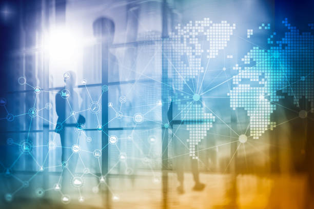 istock Double exposure mixed media. Diagrams, icons and relations structure on hologram screen. Business people and modern city on background. 1126790095