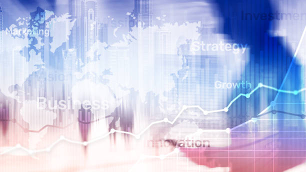istock Business abstract background double exposure graph, chart and diagram. World wide map and. Global business and financial trading concept. 1126790648