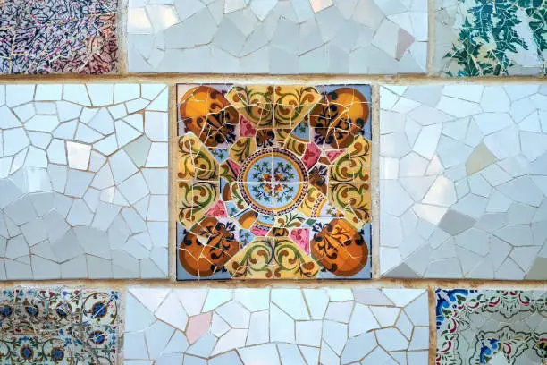 Ceramic tile made by broken tiles in Gaudi park