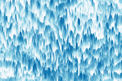 Optical Illusion Abstract. Frozen Waterfall - Fog Mountain, Stalactite - Stalagmite. White Blue Light Teal Ombre Texture Misty Snow Rock Natural Pattern Winter Cave Ice Climbing Risk Extreme Sports Fractal Fine Art