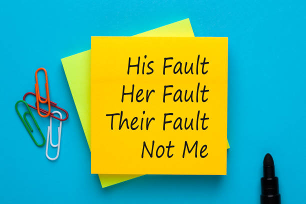 His Her Their and Not Me Fault His Fault Her Fault Their Fault Not Me. Blame shifting. regret stock pictures, royalty-free photos & images