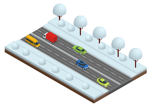 Isometric Winter Driving Dan Keselamatan Di Jalan Raya Mobil Naik Di