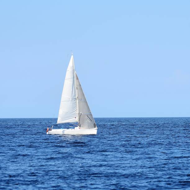 istock White sailboat in the open sea on a sunny day 1126799186
