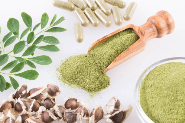 istock Moringa leaves, seeds, powder and capsules - Moringa oleifera 1126800825