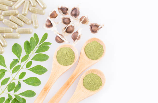 istock Moringa leaves, seeds, powder and capsules - Moringa oleifera 1126800830