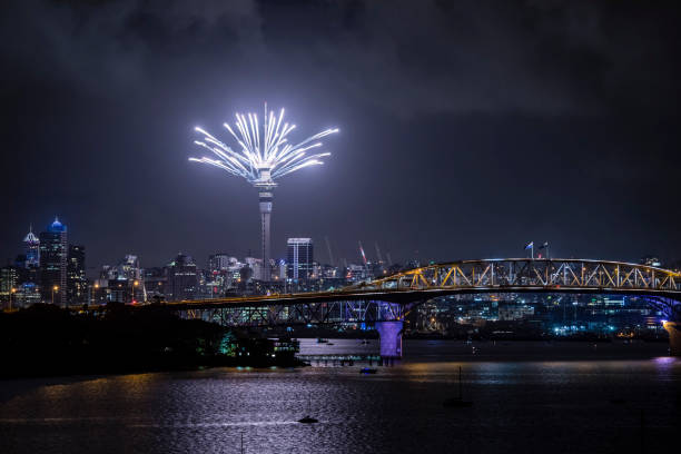 Auckland Skytower Fireworks Auckland Skytower Fireworks auckland region stock pictures, royalty-free photos & images